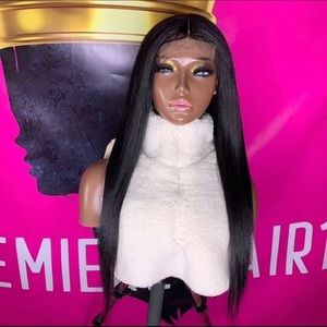 22inch Natural Black Human Hair Blend Lace Closure Wig